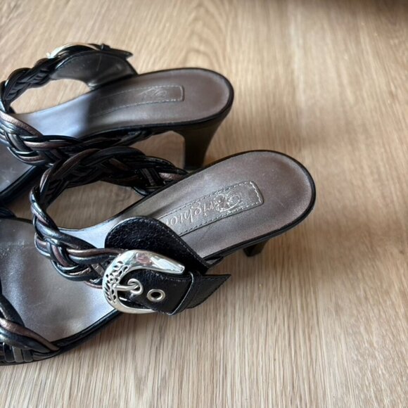 Brighton Fiji Braided Strap Sandals Silver Buckle Black Bronze Size 6 - Picture 2 of 9